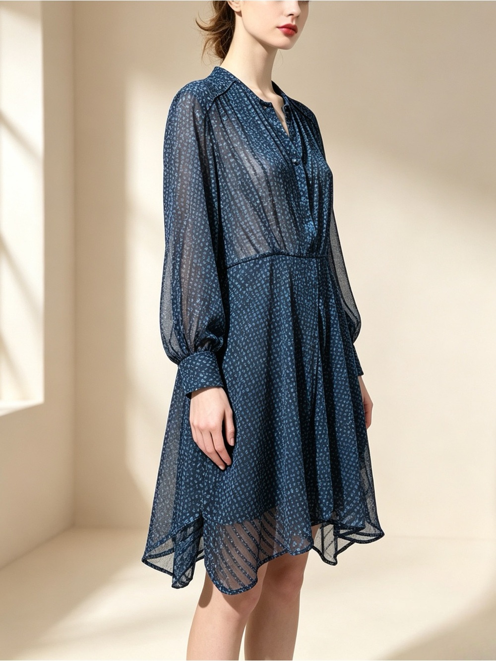 US 8/10 MERCI Blue Floral Print Dress NWT